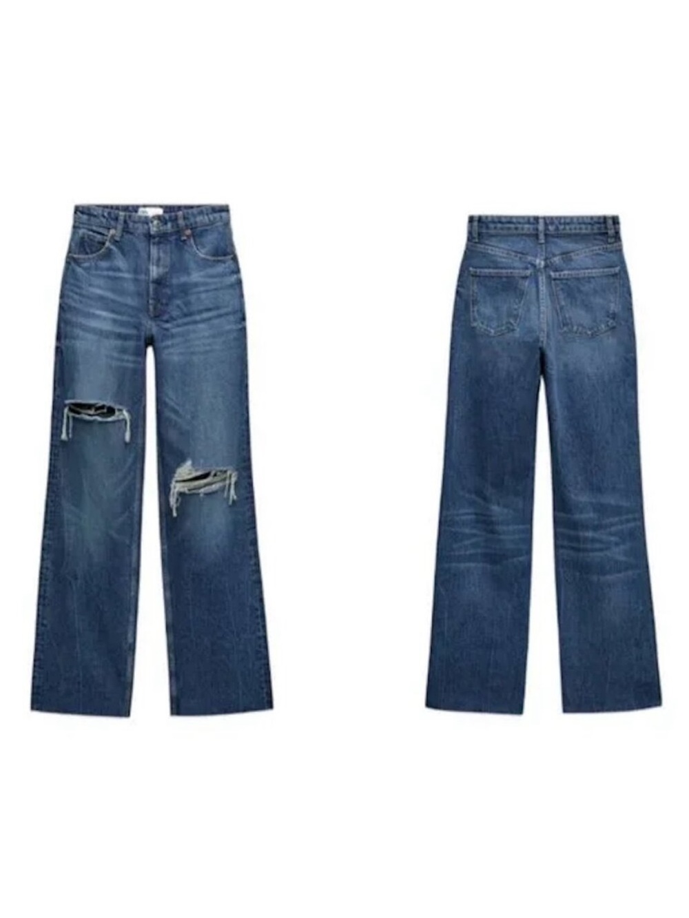 ZARA Wide Leg Distressed Jeans Size 2 dark wash